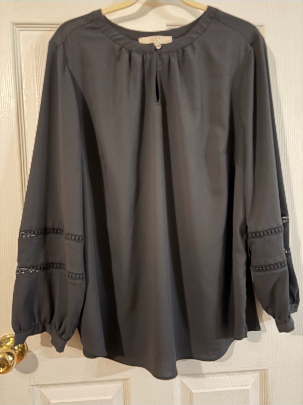 LOFT dark grey  Long-Sleeve Blouse with Sleeve Trim